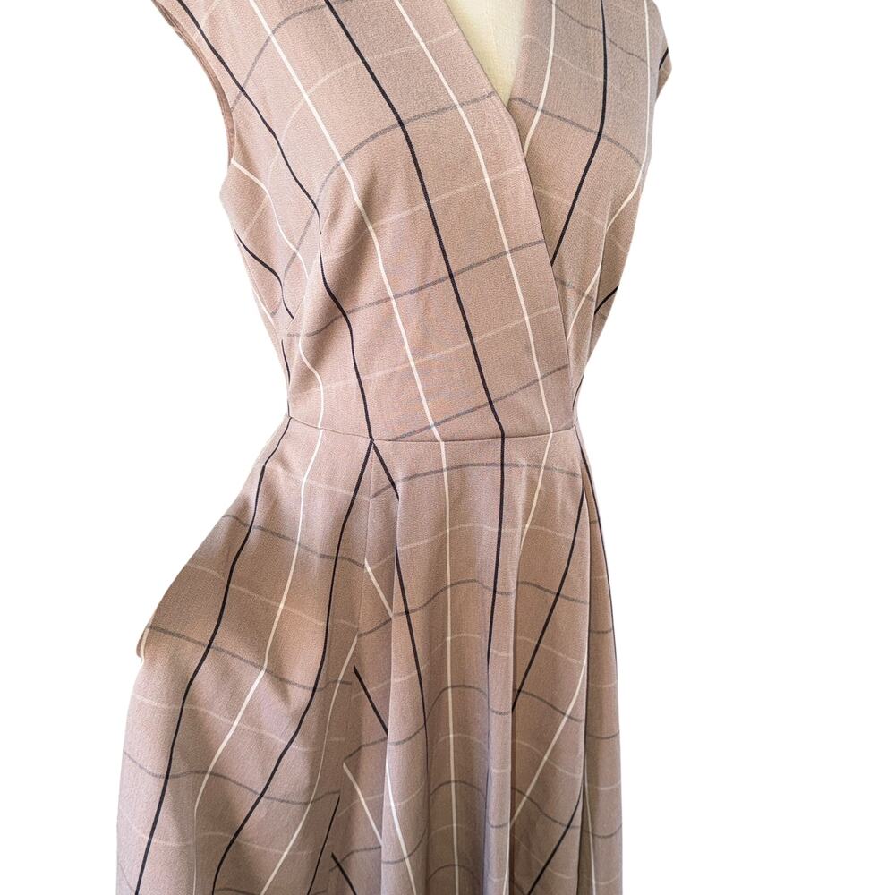 NWT Gal Meets Glam Eva Windowpane Plaid Elegant Beige Mult Dress Size 4 Preppy - Picture 9 of 12